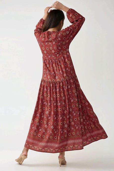 Bedrucktes V-Ausschnitt Maxikleid mit Knöpfen - Image 5
