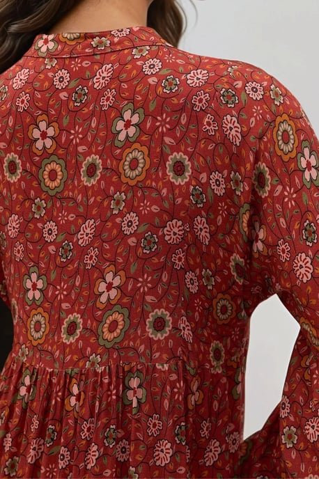 Bedrucktes V-Ausschnitt Maxikleid mit Knöpfen - Image 6