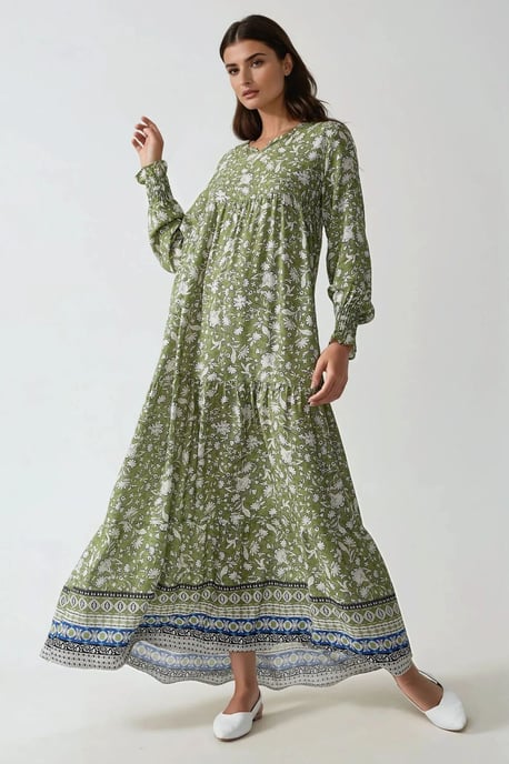 Bedrucktes Viskose-Maxikleid mit Rundhalsausschnitt - Image 1