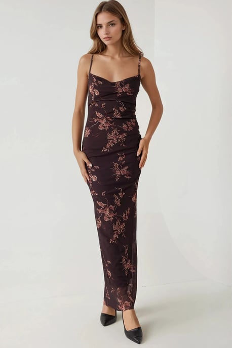 Bedrucktes Bodycon-Maxikleid aus Tüll - Image 5