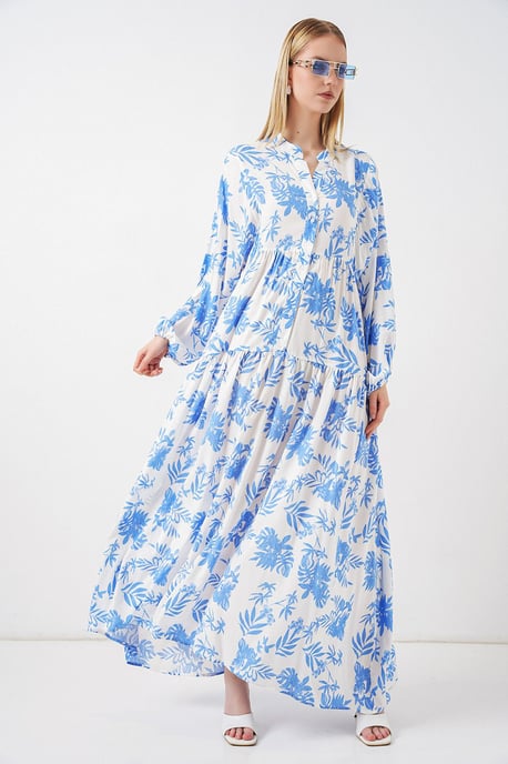 Gemustertes V-Ausschnitt Maxikleid - Image 3