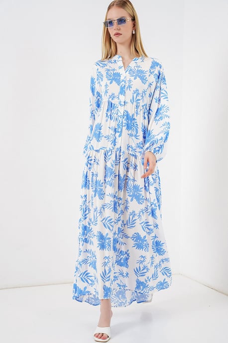 Gemustertes V-Ausschnitt Maxikleid - Image 4