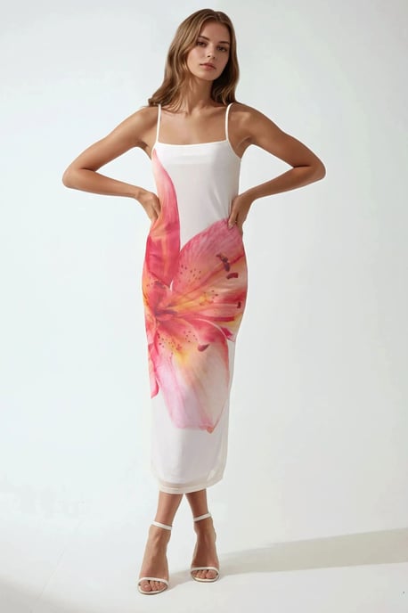 Hiccup Körperbetontes Kleid mit quadratischem Kragen und Blumenmuster - Mehrfarbig - Image 1