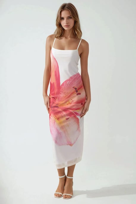 Hiccup Körperbetontes Kleid mit quadratischem Kragen und Blumenmuster - Mehrfarbig - Image 2