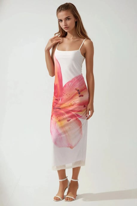 Hiccup Körperbetontes Kleid mit quadratischem Kragen und Blumenmuster - Mehrfarbig - Image 5