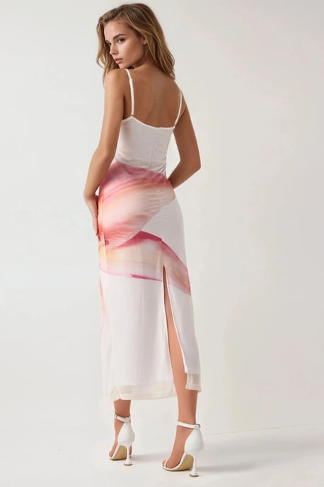Hiccup Körperbetontes Kleid mit quadratischem Kragen und Blumenmuster - Mehrfarbig - Image 6