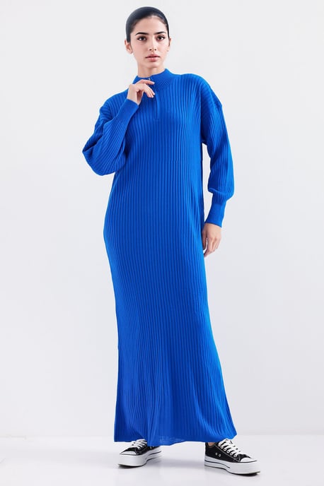 Strukturierte Strickkleid mit halb Stehkragen und Reißverschluss - Image 1