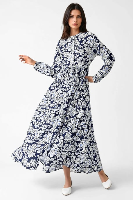 Bedrucktes Maxikleid mit Hemdkragen - Image 2
