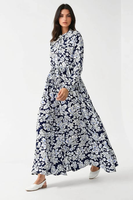 Bedrucktes Maxikleid mit Hemdkragen - Image 3
