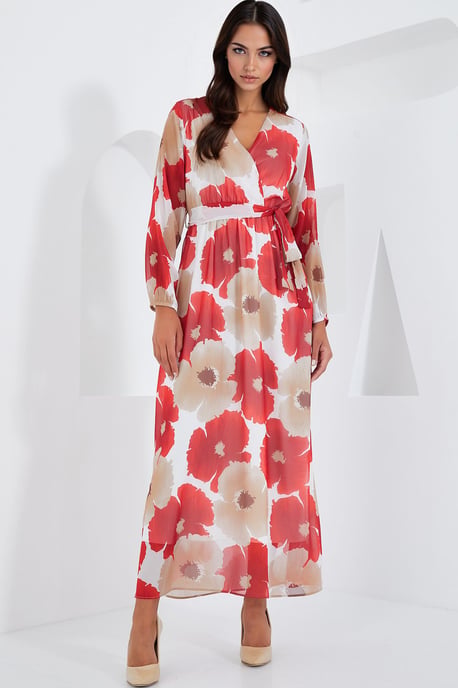 Floral V-Ausschnitt Maxi Wickelkleid mit Schleife - Image 3