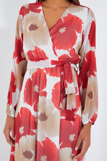 Floral V-Ausschnitt Maxi Wickelkleid mit Schleife - Image 4