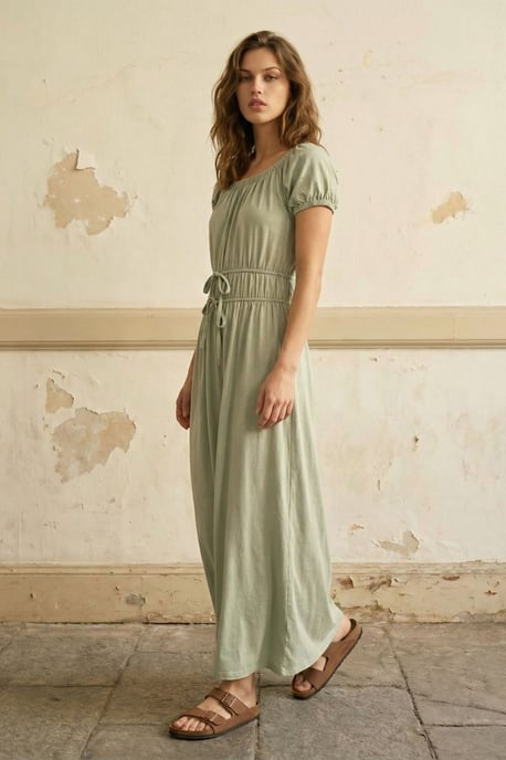 Maxikleid mit quadratischer Halslinie und Bindegürtel - Image 4