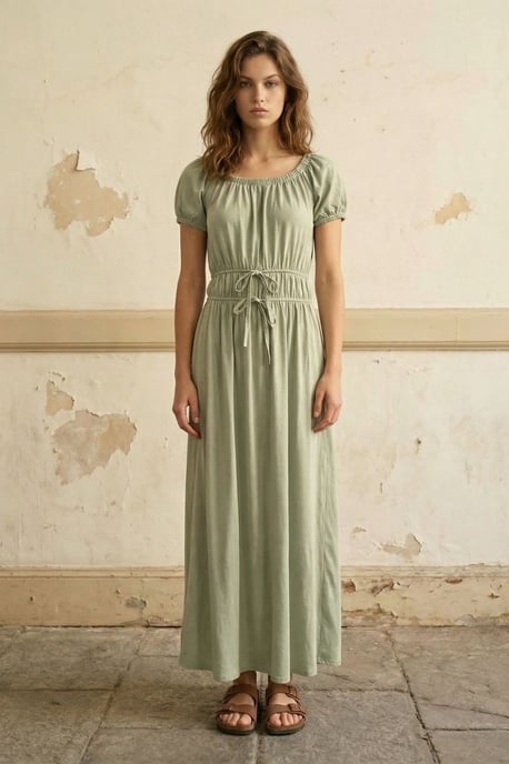 Maxikleid mit quadratischer Halslinie und Bindegürtel - Image 5