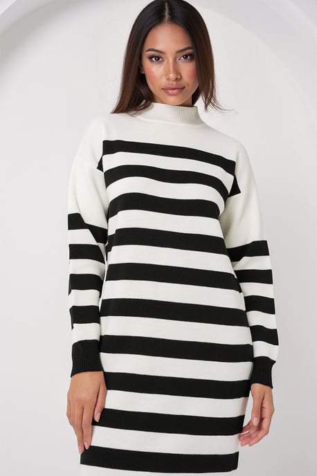 Gestreiftes Rollkragen Strickkleid - Image 2