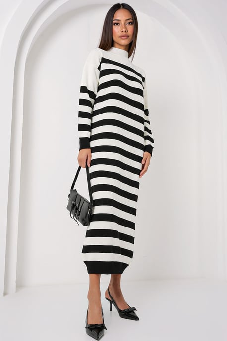Gestreiftes Rollkragen Strickkleid - Image 3