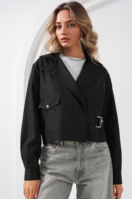 Crop-Fitted Polyester-Trenchcoat mit Hemdkragen - Image 1