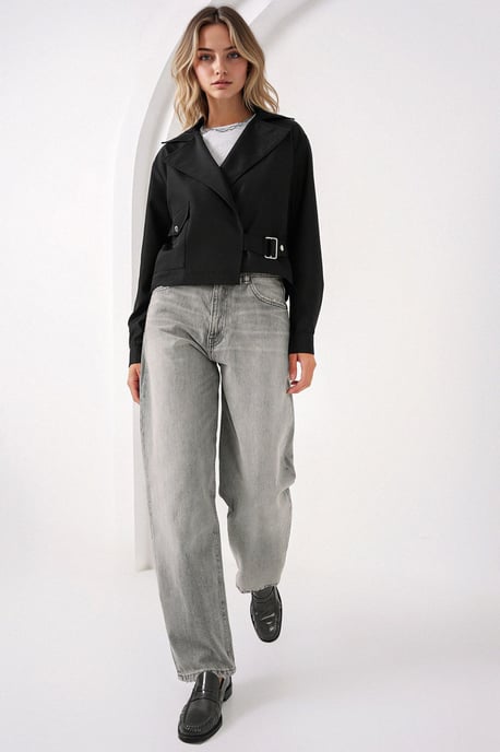 Crop-Fitted Polyester-Trenchcoat mit Hemdkragen - Image 2