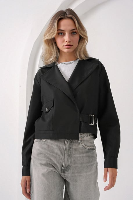 Crop-Fitted Polyester-Trenchcoat mit Hemdkragen - Image 4