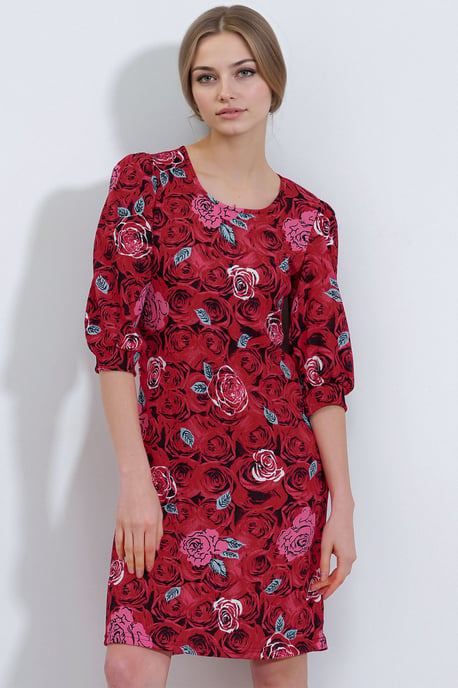 Besticktes Blumendesign-Midikleid mit Dreiviertelärmeln - Image 1