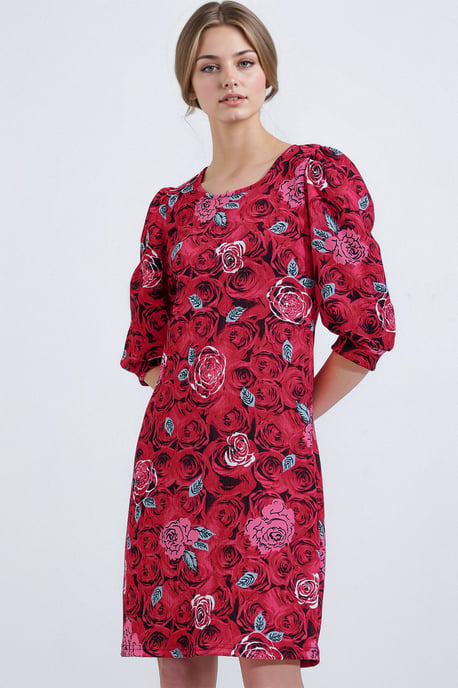Besticktes Blumendesign-Midikleid mit Dreiviertelärmeln - Image 2