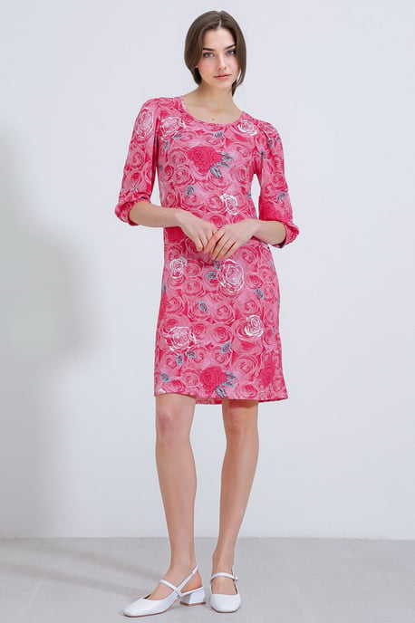 Besticktes florales Midi-Kleid mit Dreiviertelärmeln - Image 2