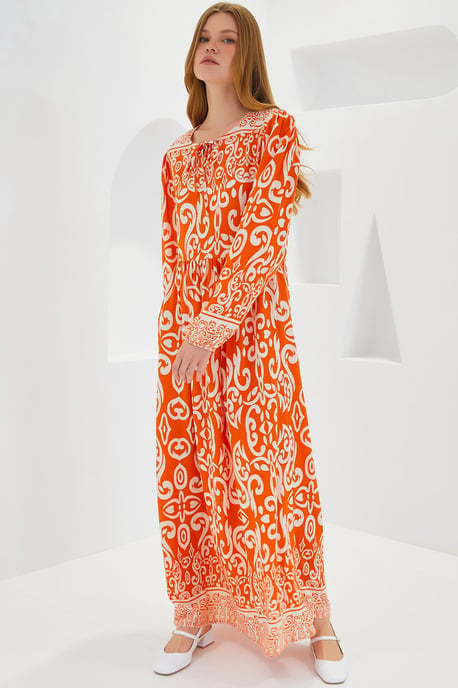 Muster Maxi-Kleid mit Bindung.Detail - Image 2