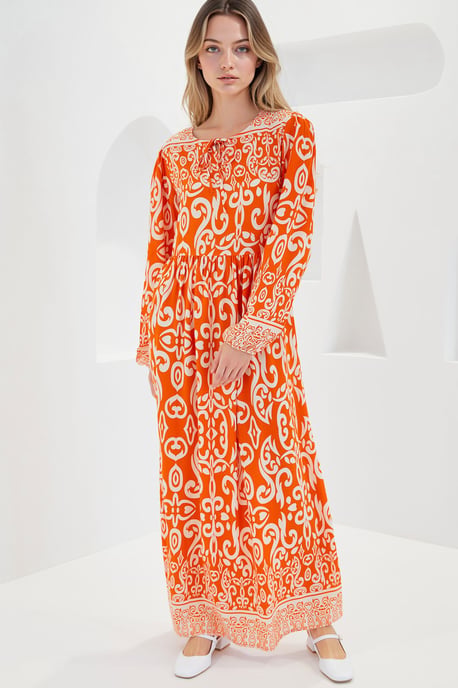 Muster Maxi-Kleid mit Bindung.Detail - Image 3