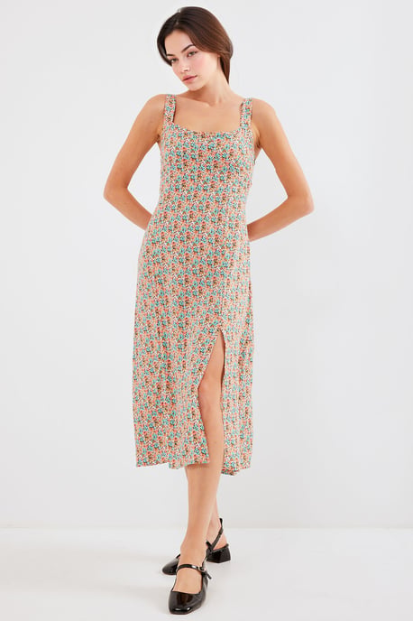 Figurbetontes Midikleid mit quadratischem Kragen und Schlitz - Image 2