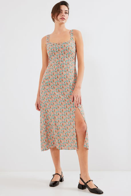 Figurbetontes Midikleid mit quadratischem Kragen und Schlitz - Image 3
