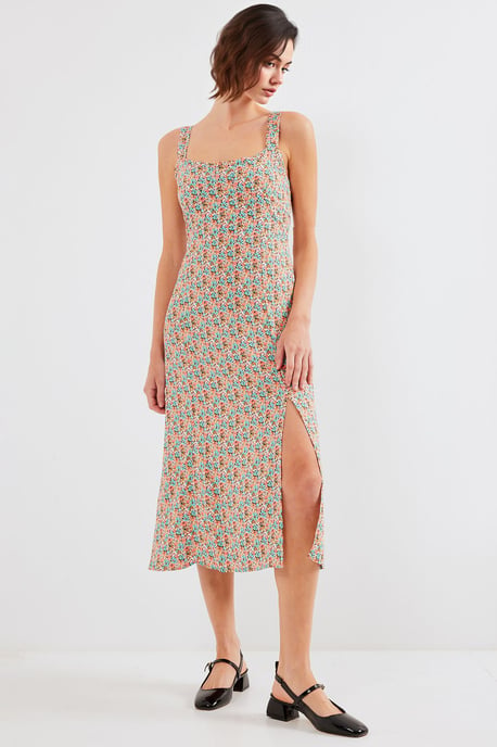 Figurbetontes Midikleid mit quadratischem Kragen und Schlitz - Image 4