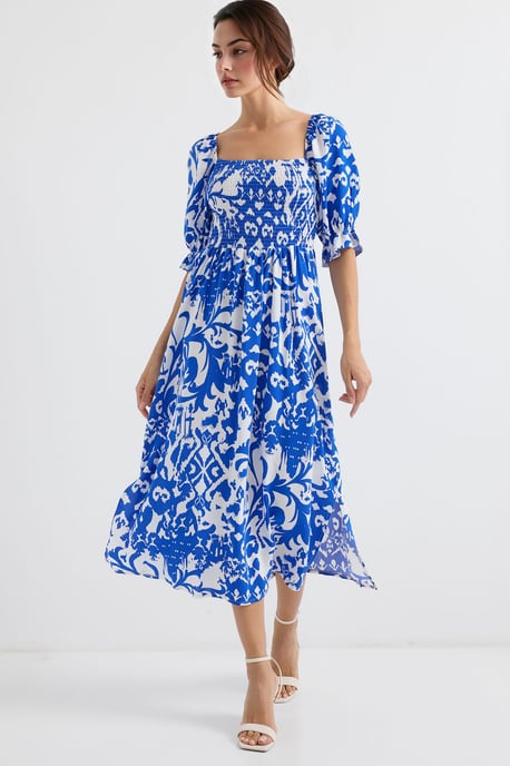 Blumen-Midi-Kleid mit quadratischem Kragen und Schlitz - Image 2