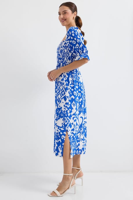 Blumen-Midi-Kleid mit quadratischem Kragen und Schlitz - Image 3