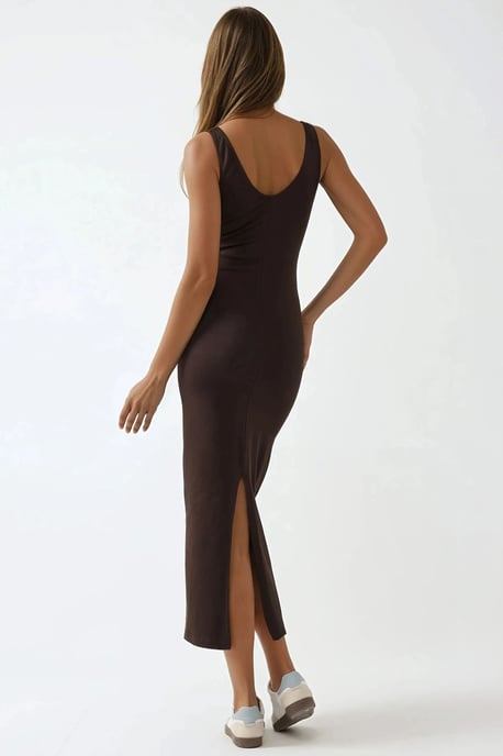 Schmales V-Ausschnitt Basic Midi-Kleid - Image 2