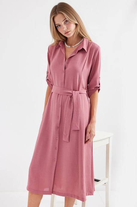 Texturiertes Midikleid mit Schleife - Image 1