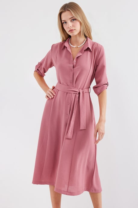 Texturiertes Midikleid mit Schleife - Image 3