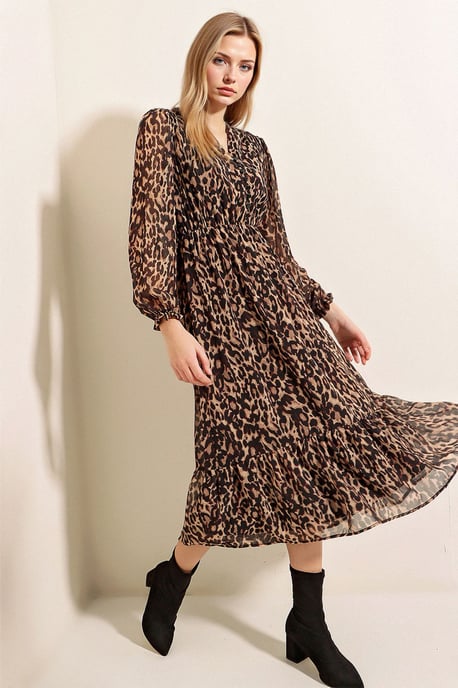 V-Ausschnitt Midi-Kleid mit Knopfverschluss - Image 1