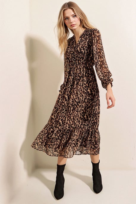 V-Ausschnitt Midi-Kleid mit Knopfverschluss - Image 3