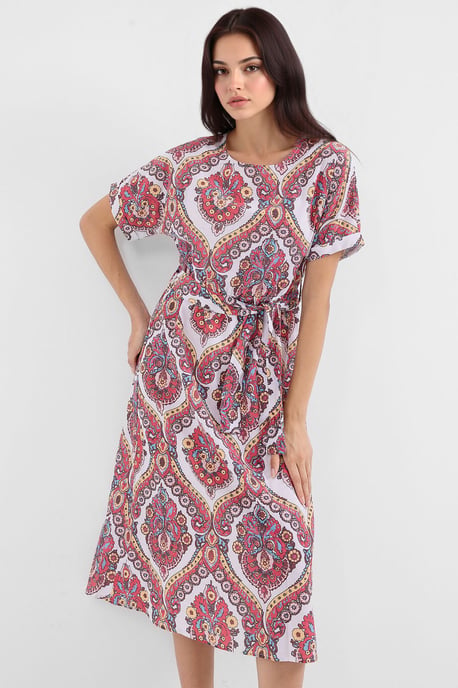 Bedrucktes Midi-Kleid mit Schleife - Image 2