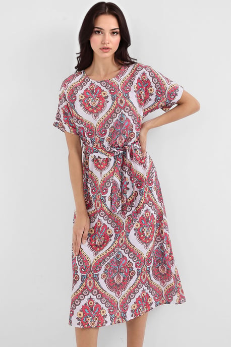 Bedrucktes Midi-Kleid mit Schleife - Image 3