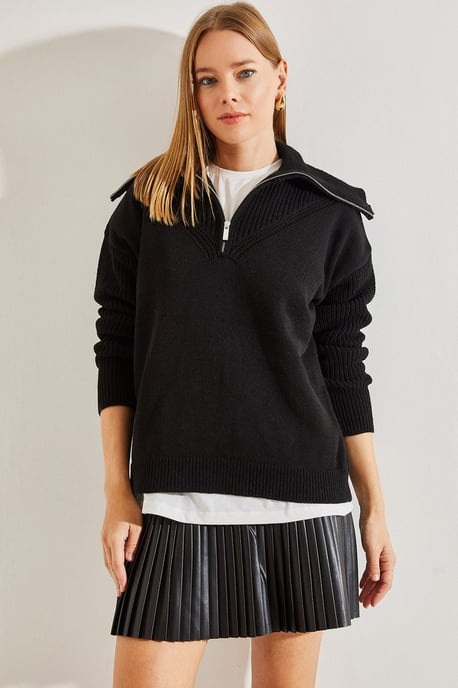 Reißverschluss-Kragen-Strickpullover - Image 1