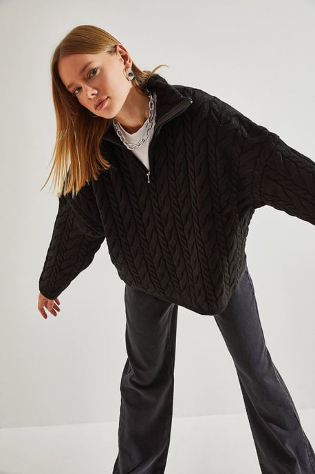 Oversized Haar- und Bart-Pullover mit Reißverschlusskragen - Image 2