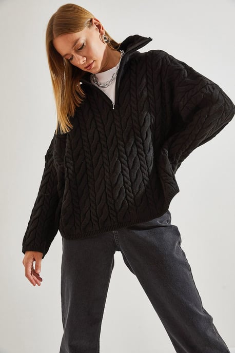Oversized Haar- und Bart-Pullover mit Reißverschlusskragen - Image 3