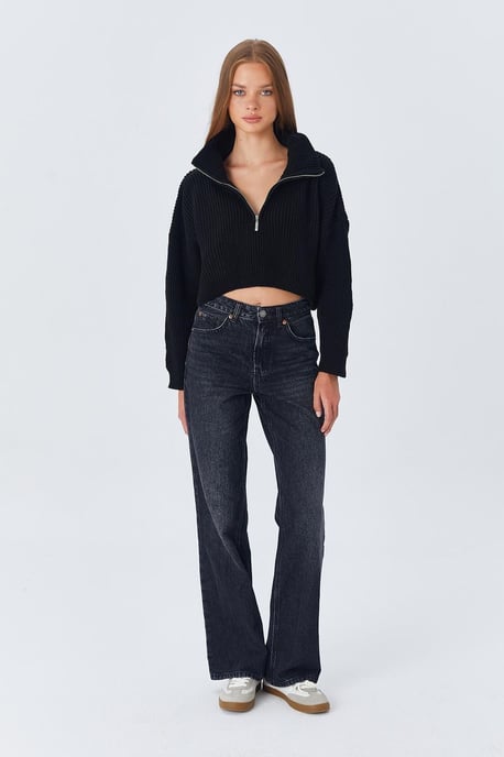 Strukturierter Langarm-Pullover mit Reißverschlusskragen - Image 5