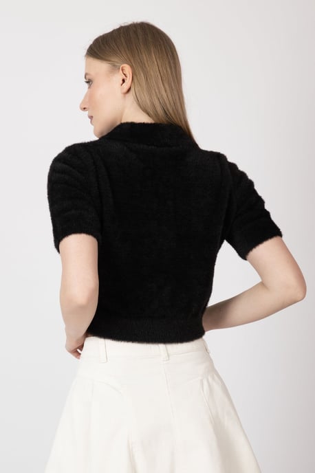 Hemdkragen Mit Knöpfen Kurzarm Flauschiger Pullover - Image 5