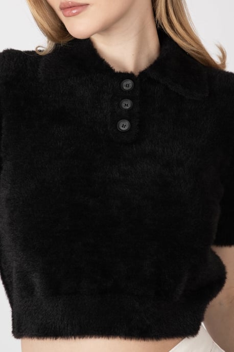 Hemdkragen Mit Knöpfen Kurzarm Flauschiger Pullover - Image 6