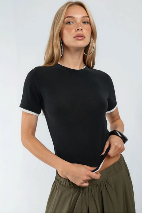 Farbblockiertes Rundhalsausschnitt T-Shirt - Image 1