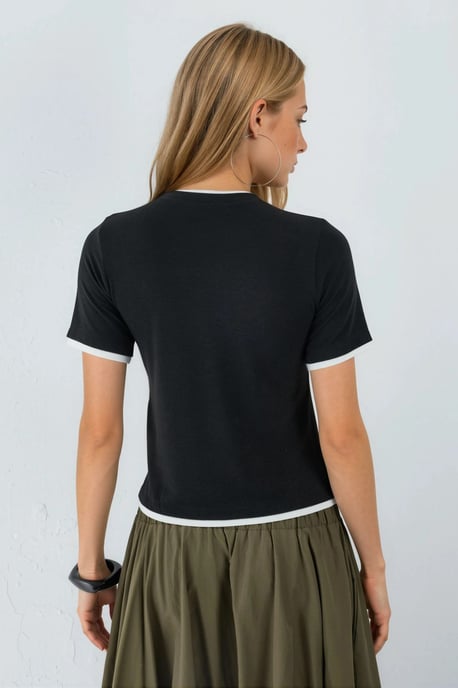 Farbblockiertes Rundhalsausschnitt T-Shirt - Image 3