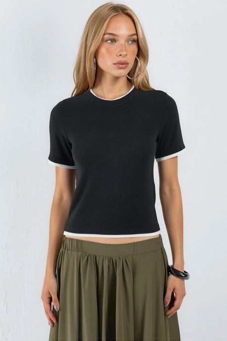 Farbblockiertes Rundhalsausschnitt T-Shirt - Image 6