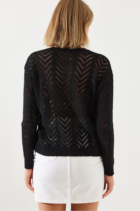 Strukturierter V-Ausschnitt Strickpullover - Image 3
