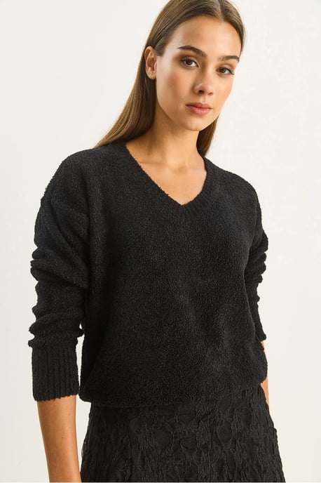 V-Ausschnitt Strukturstrickpullover - Image 3